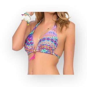 new Luli Fama ❤︎︎ Free Love Triangle Halter Top ❤︎︎ Colorful Print ❤︎︎ DD Cup XL